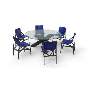 Cassina Dining Table Chair Set Black Glass Blue model